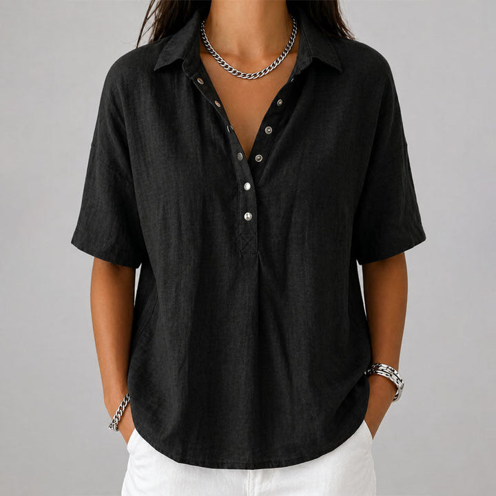 Haut Henley à manches courtes ample pour femme