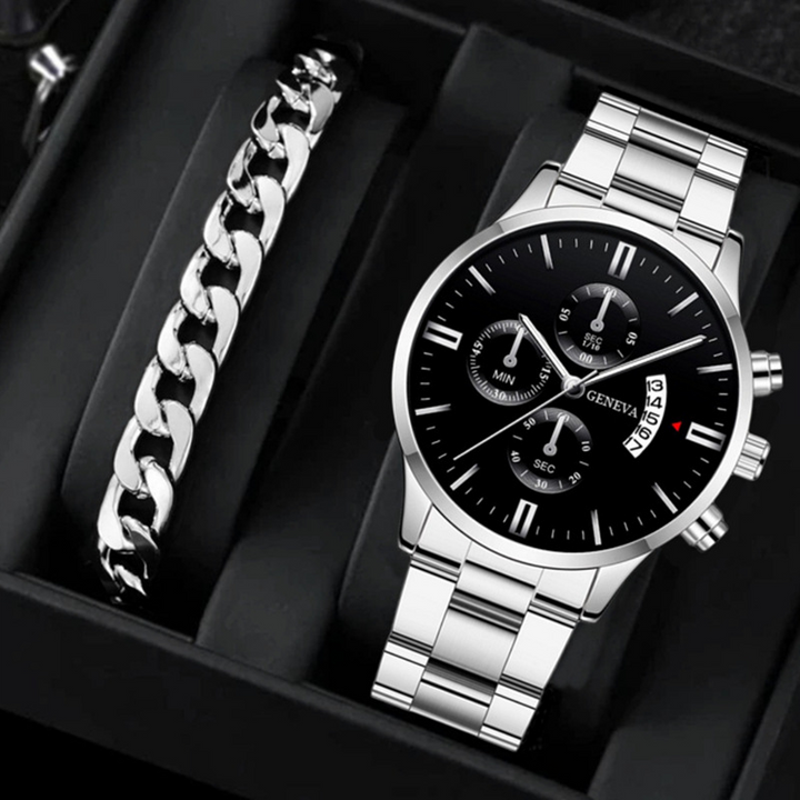 ChronoLink Elegant Watch Set Silver Black