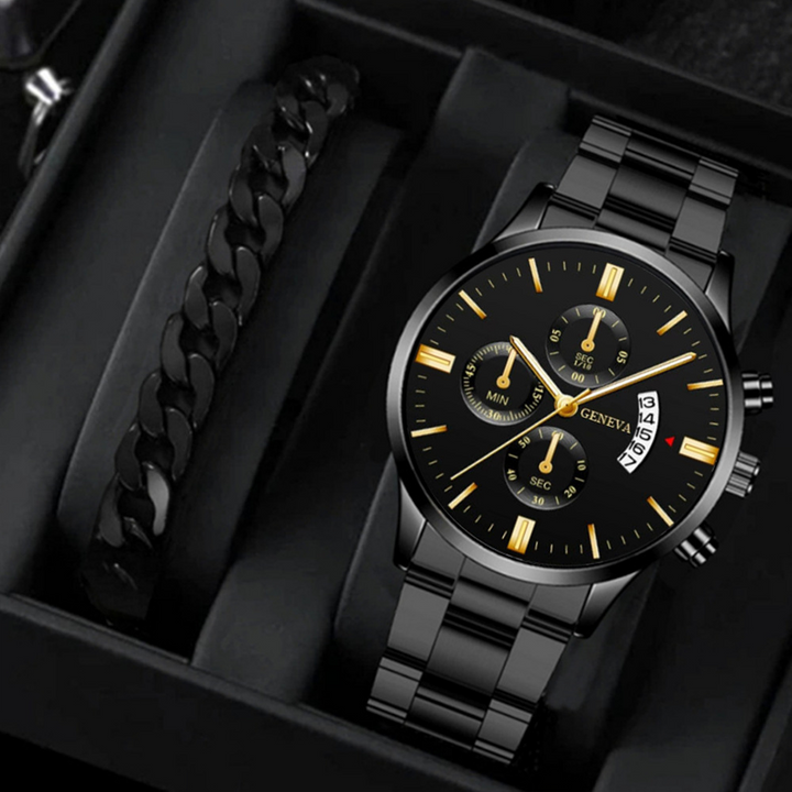 ChronoLink Elegant Watch Set Black Gold