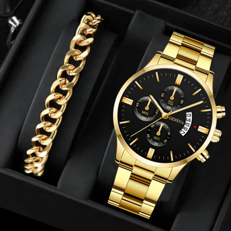 ChronoLink Elegant Watch Set Gold Black