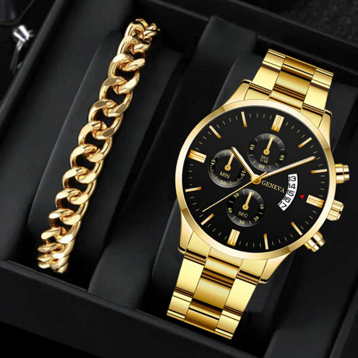 ChronoLink Elegant Watch Set Gold Black