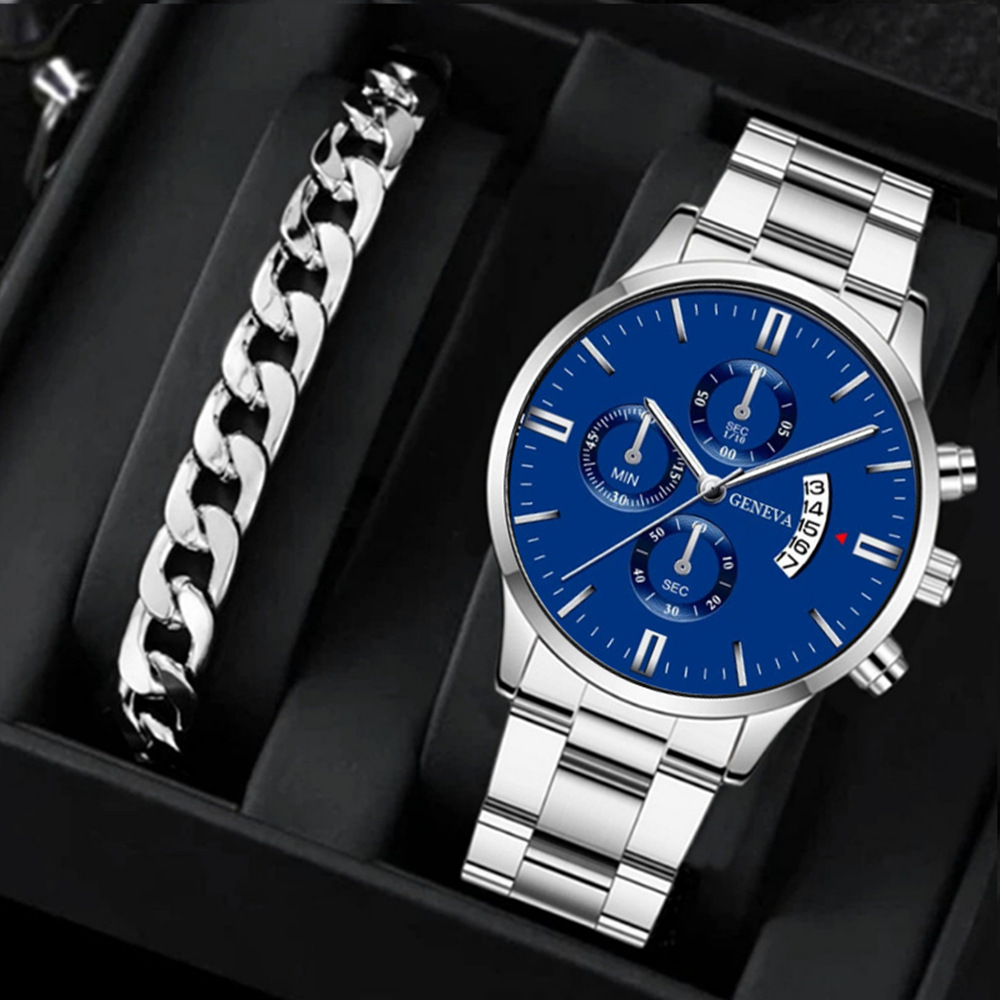 ChronoLink Elegant Watch Set Silver Blue