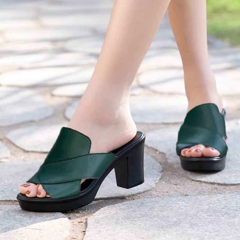 Camila | Stylish Chunky Platform High Heel Sandals for Women Green