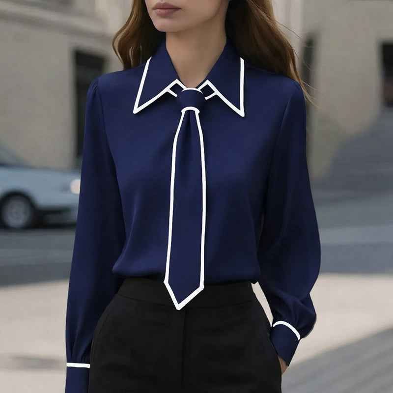 Women's Elegant Blouse with Contrast Tie