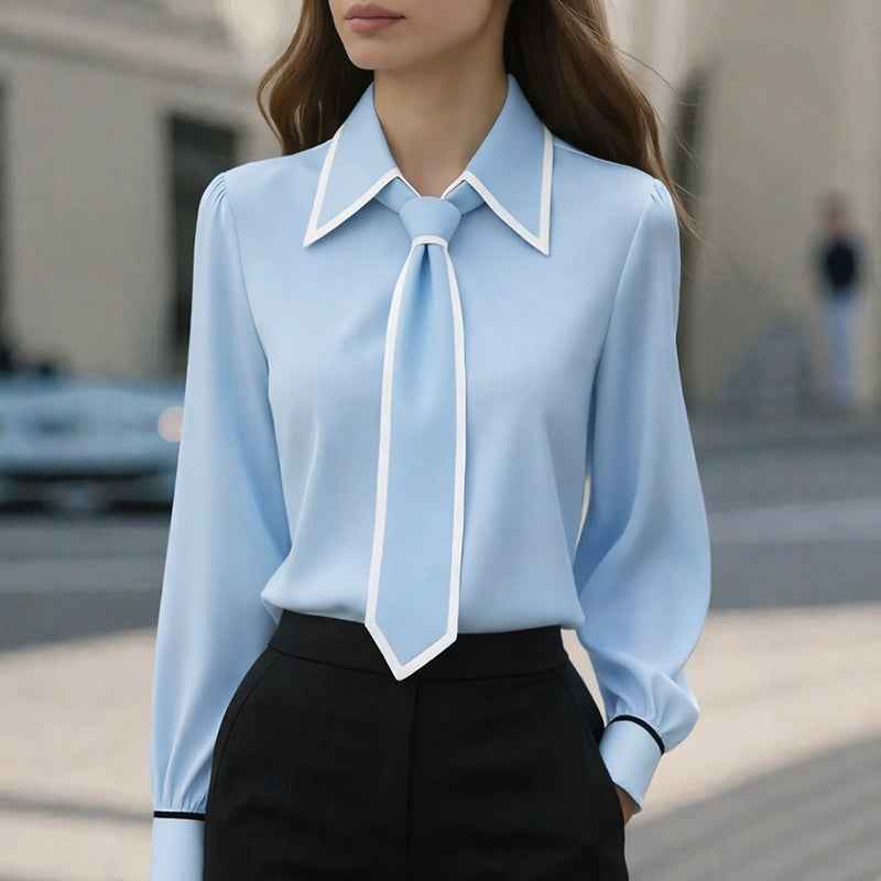 Women's Elegant Blouse with Contrast Tie