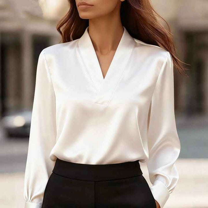 Women's Elegant V-Neck Satin Blouse