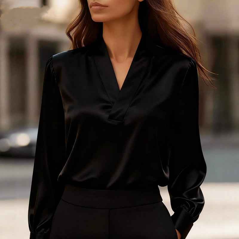 Women's Elegant V-Neck Satin Blouse