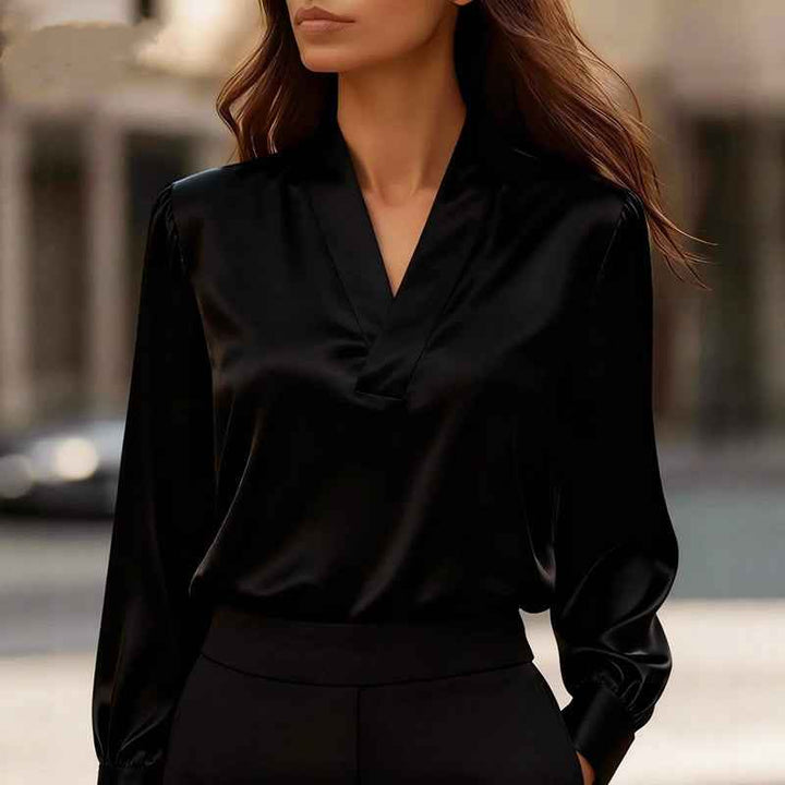 Women's Elegant V-Neck Satin Blouse
