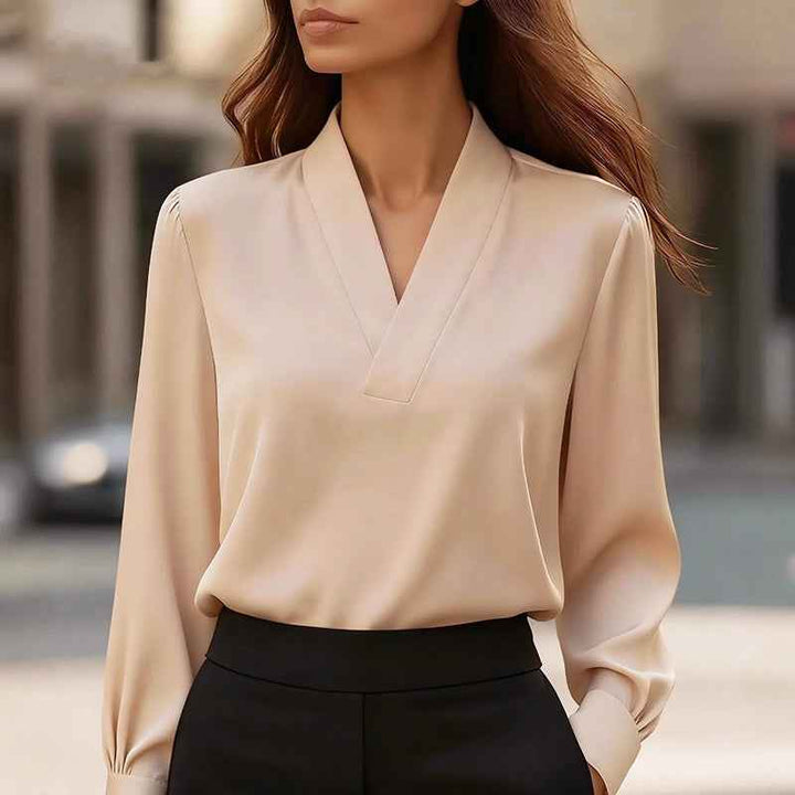 Women's Elegant V-Neck Satin Blouse