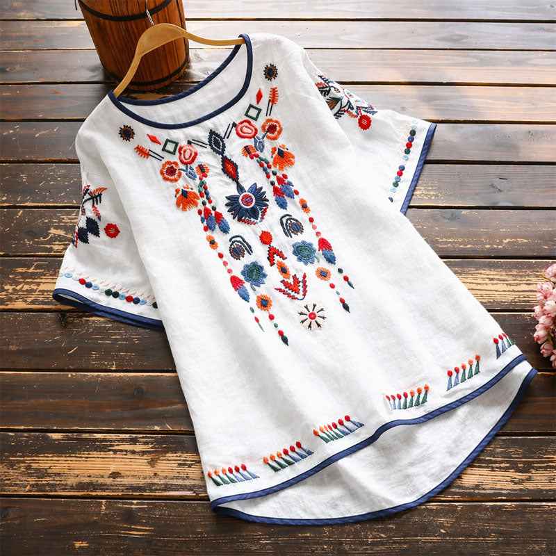 Women's Embroidered Short Sleeve Blouse