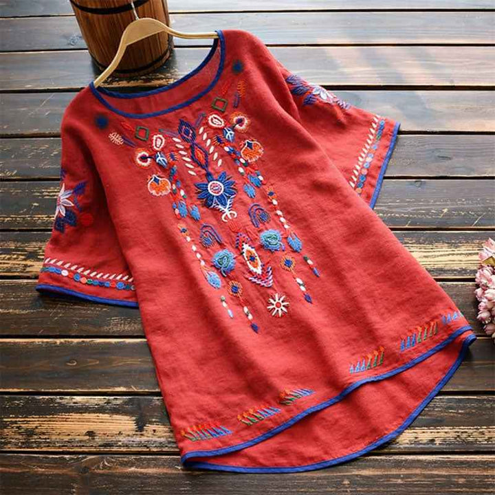 Women's Embroidered Short Sleeve Blouse