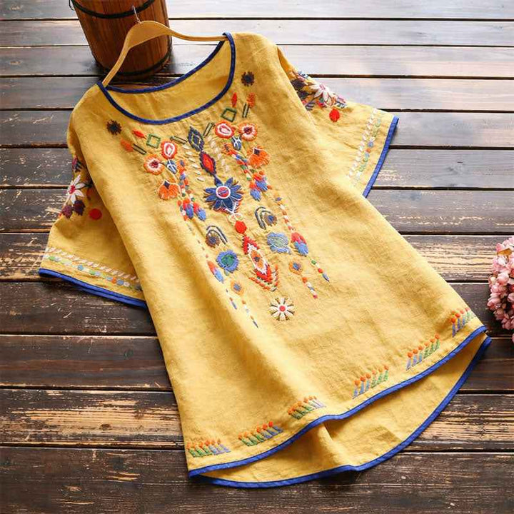 Women's Embroidered Short Sleeve Blouse