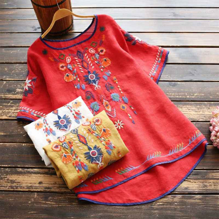 Women's Embroidered Short Sleeve Blouse