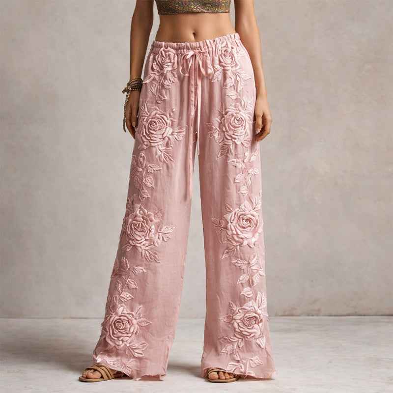 Women's Floral Embroidered Wide-Leg Pants