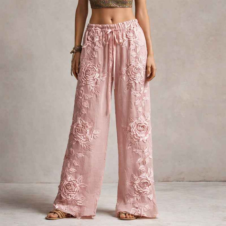 Women's Floral Embroidered Wide-Leg Pants