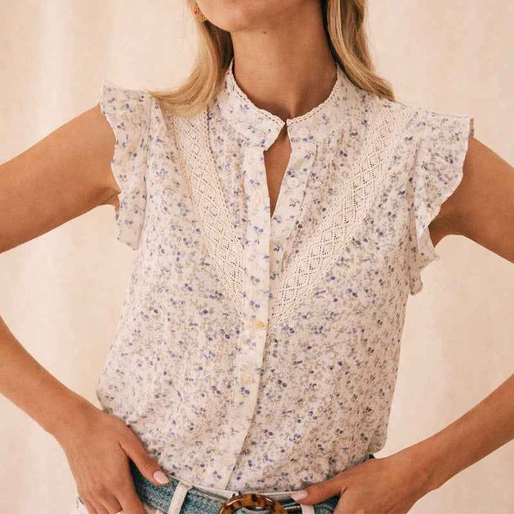 Women's Floral Sleeveless Button-Up Blouse