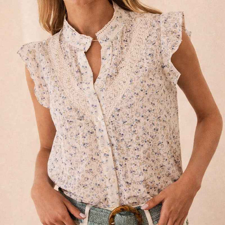 Women's Floral Sleeveless Button-Up Blouse