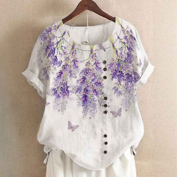 Women's Leaf Print Top with Round Neck