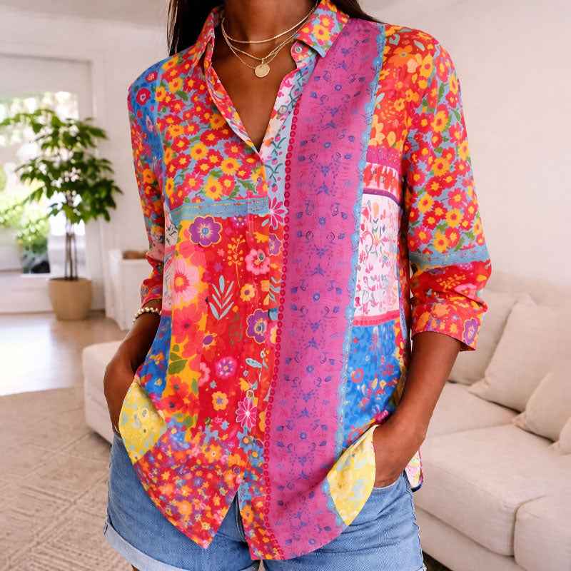 Women's Long Sleeve Floral Patch Shirt