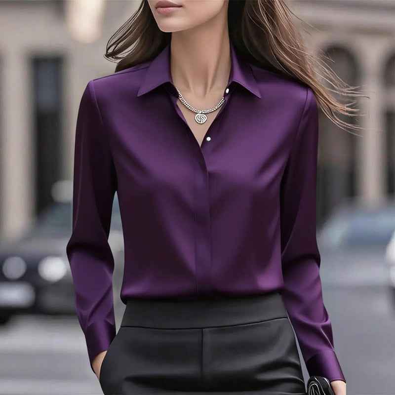 Women's Office Blouse with Turn-Down Collar
