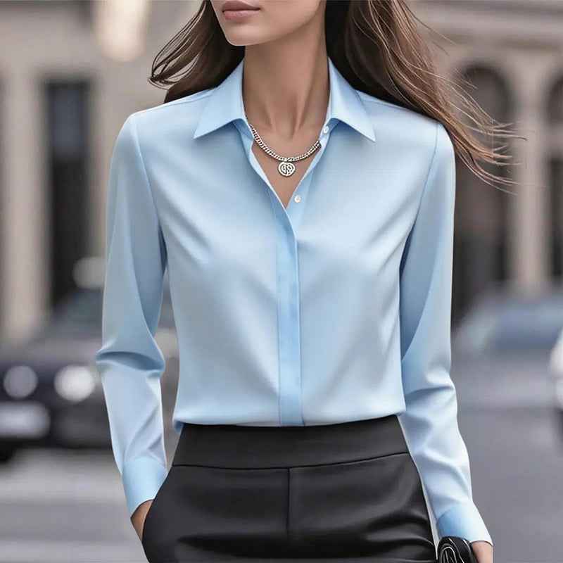 Women's Office Blouse with Turn-Down Collar