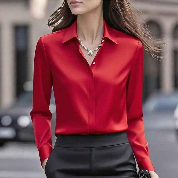 Women's Office Blouse with Turn-Down Collar