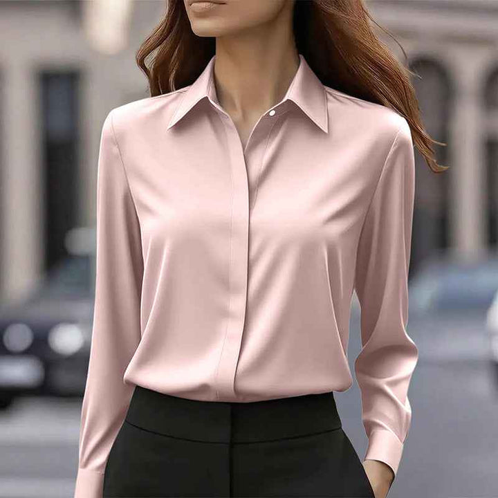 Women's Office Blouse with Turn-Down Collar