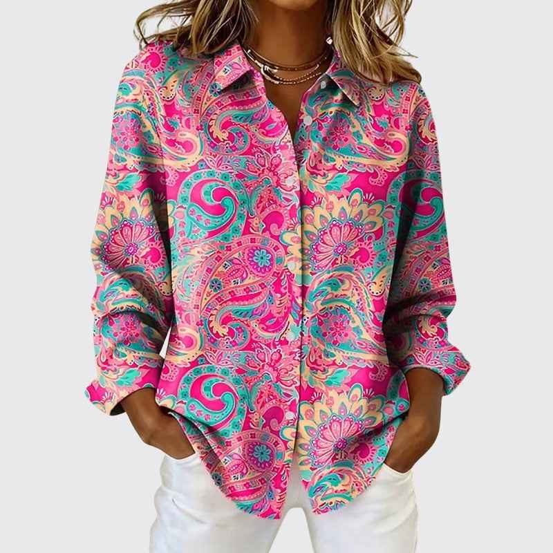 Women's Paisley Print Button-Up Blouse
