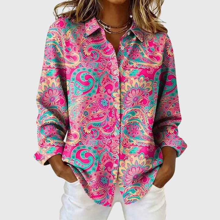 Women's Paisley Print Button-Up Blouse