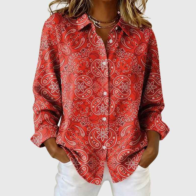 Women's Paisley Print Button-Up Blouse