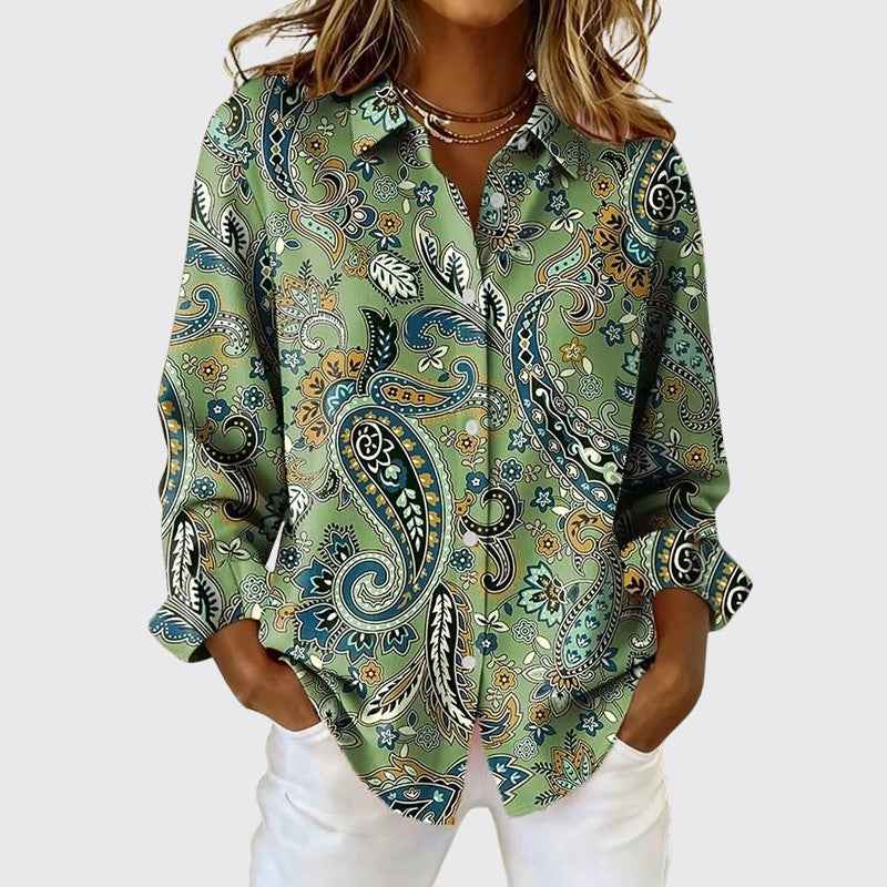 Women's Paisley Print Button-Up Blouse