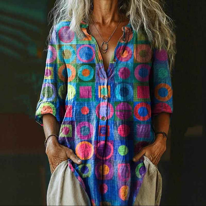 Women's Retro Multicolor Circle Print Blouse