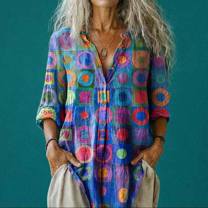 Women's Retro Multicolor Circle Print Blouse