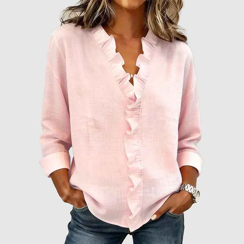 Women's Ruffle Front V-Neck Blouse
