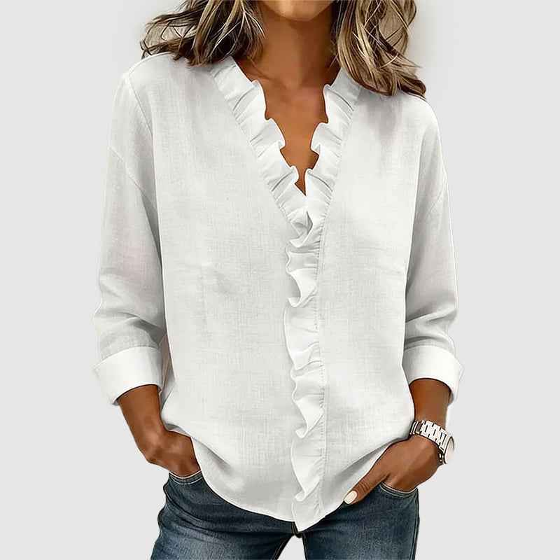 Women's Ruffle Front V-Neck Blouse