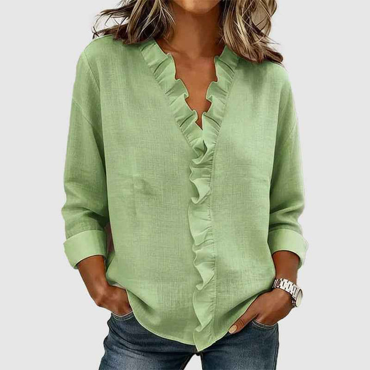 Women's Ruffle Front V-Neck Blouse