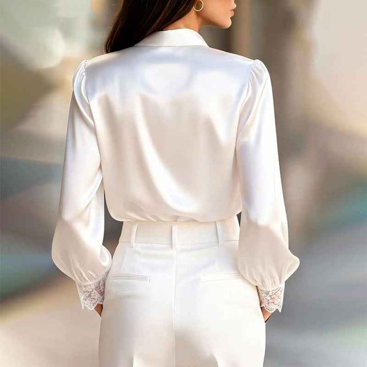 Women's Satin Blouse with Lace Trim