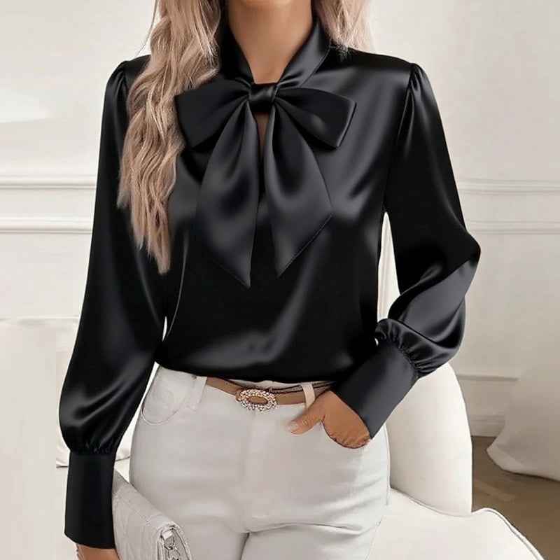Women's Satin Bow Neck Blouse