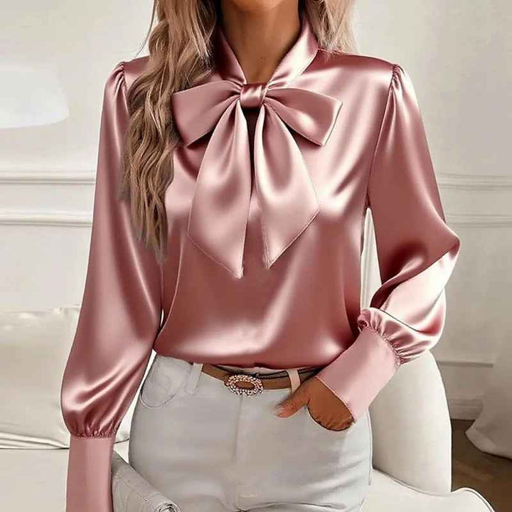 Women's Satin Bow Neck Blouse