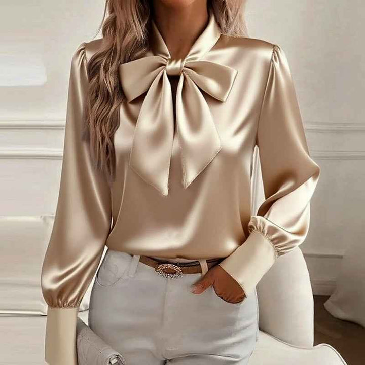 Women's Satin Bow Neck Blouse