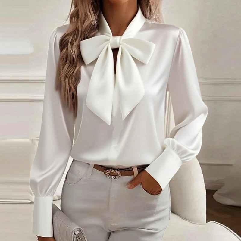 Women's Satin Bow Neck Blouse