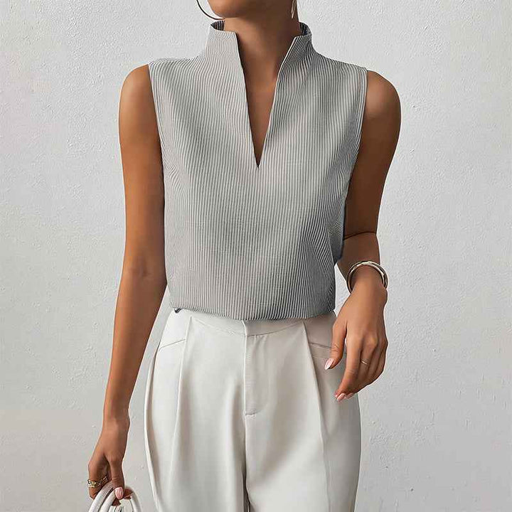 Women's Sleeveless Striped V-Neck Blouse