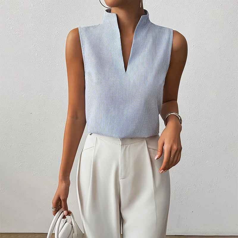Women's Sleeveless Striped V-Neck Blouse