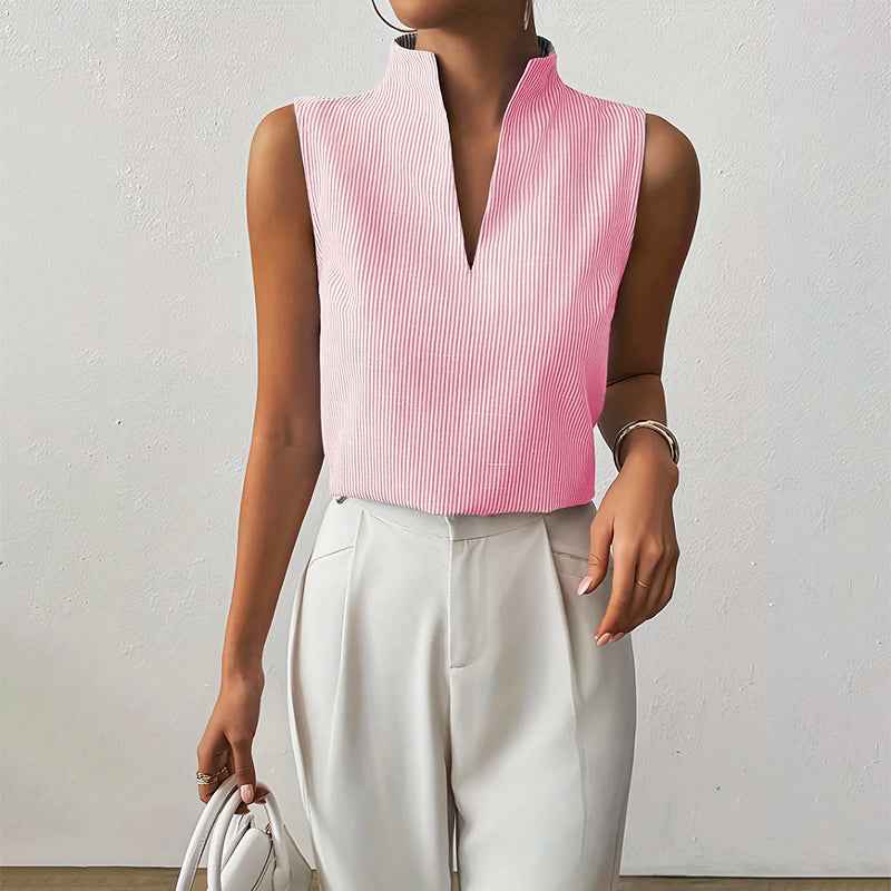 Women's Sleeveless Striped V-Neck Blouse