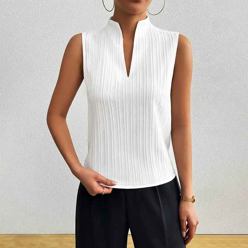 Women's Sleeveless Striped V-Neck Blouse