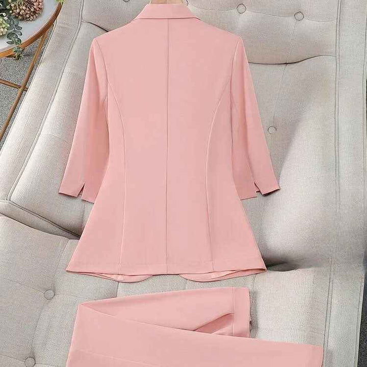 Women's Tailored Blazer Set with Waist Tie