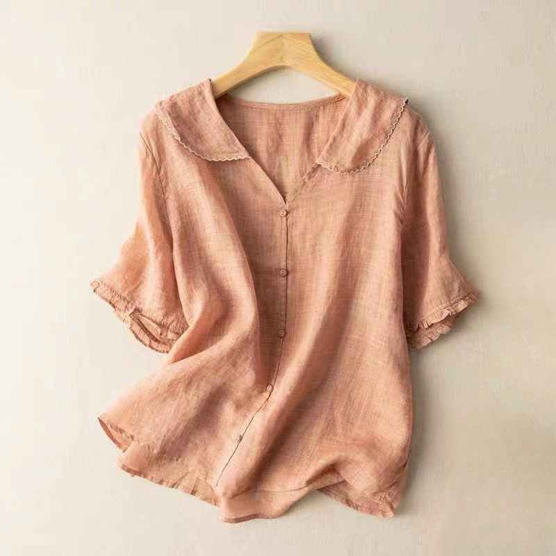 Women's Textured Blouse with Scalloped Collar