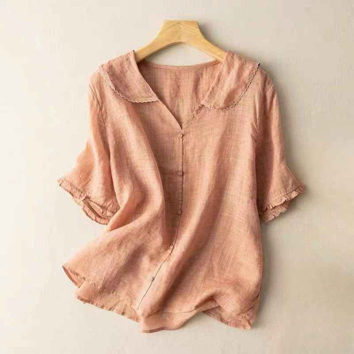 Women's Textured Blouse with Scalloped Collar