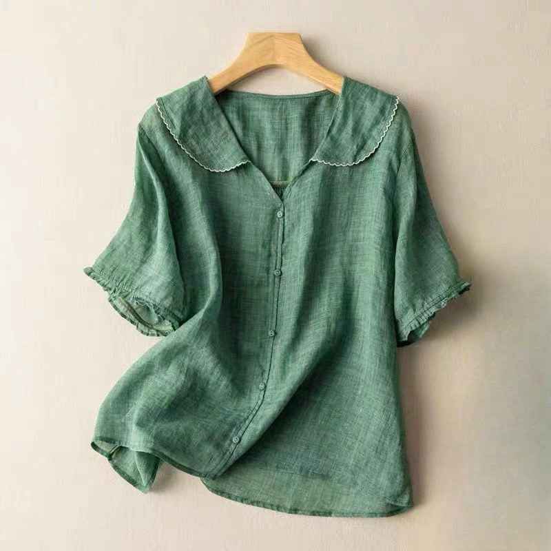 Women's Textured Blouse with Scalloped Collar
