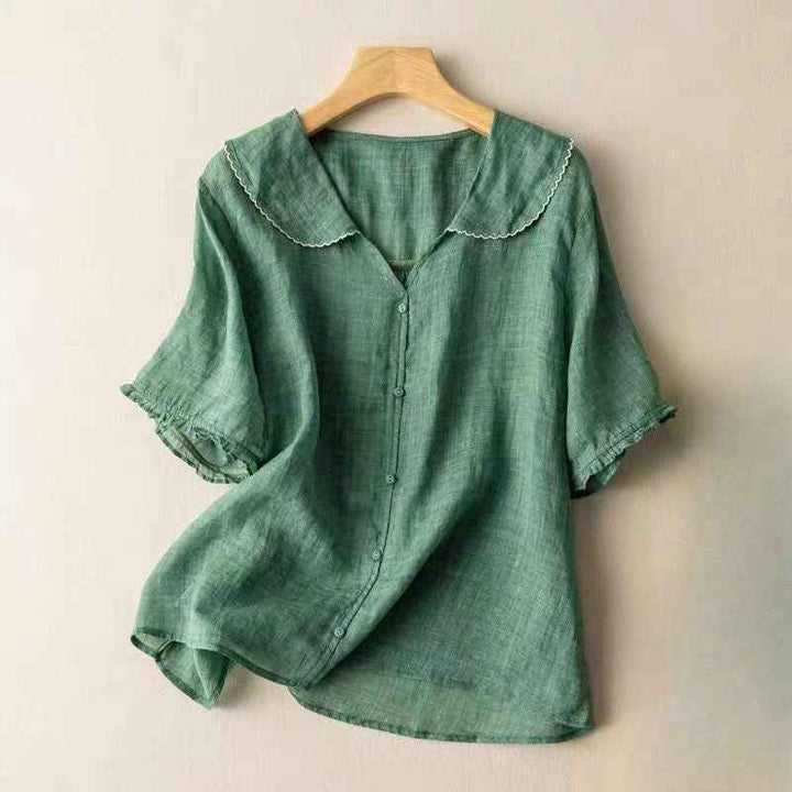 Women's Textured Blouse with Scalloped Collar